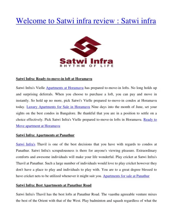 Welcome to Satwi infra review : Satwi infra