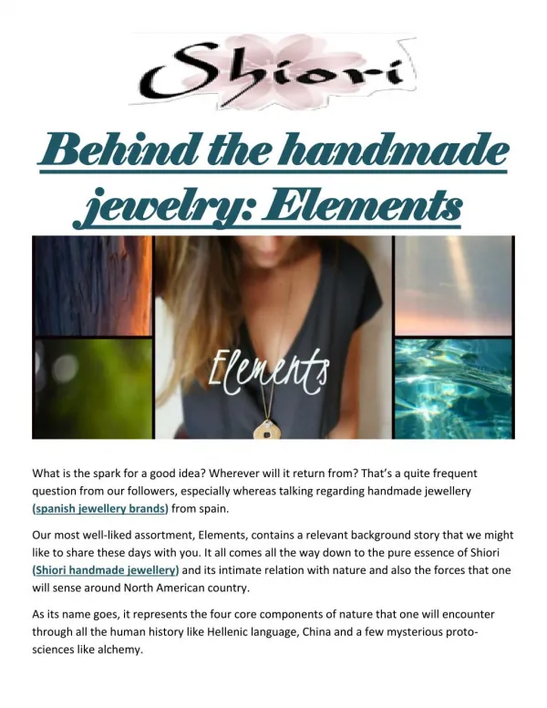 Behind the handmade jewelry: Elements