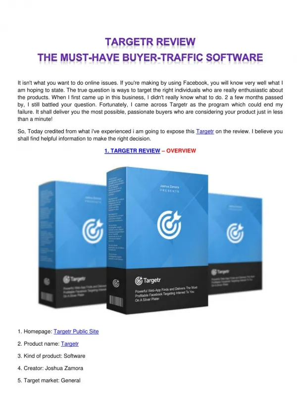Targetr Review - The SPECIAL product by Joshua Zamora - The real question is how you can target the right people who are