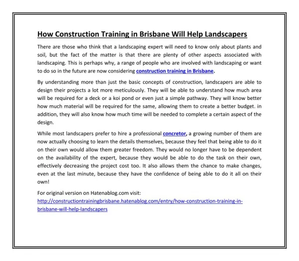 How Construction Training in Brisbane Will Help Landscapers