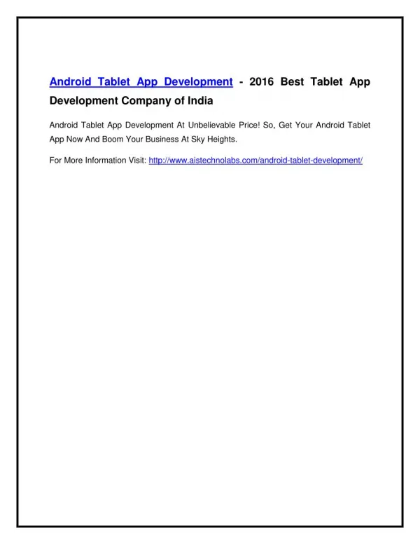 Android Tablet App Development - 2016 Best Tablet App Development Company of India