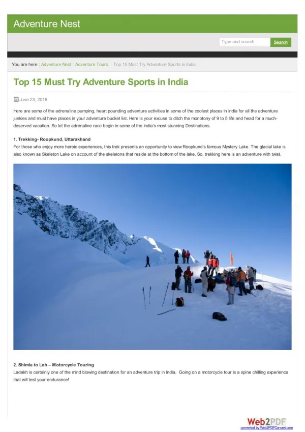 Most Adventure Sports in India