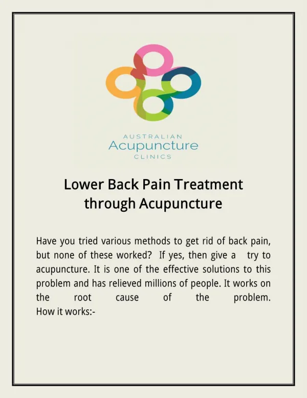 Lower Back Pain Treatment through Acupuncture