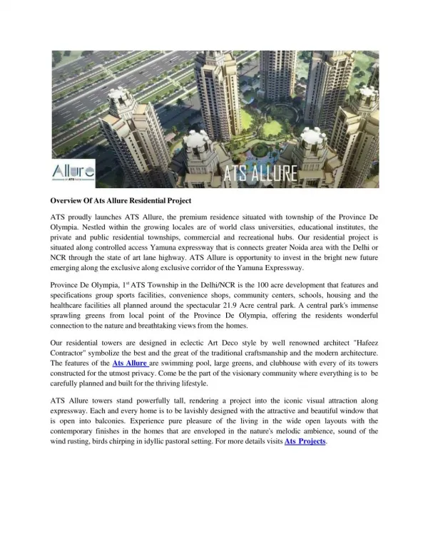 Overview Of Ats Allure Residential Project