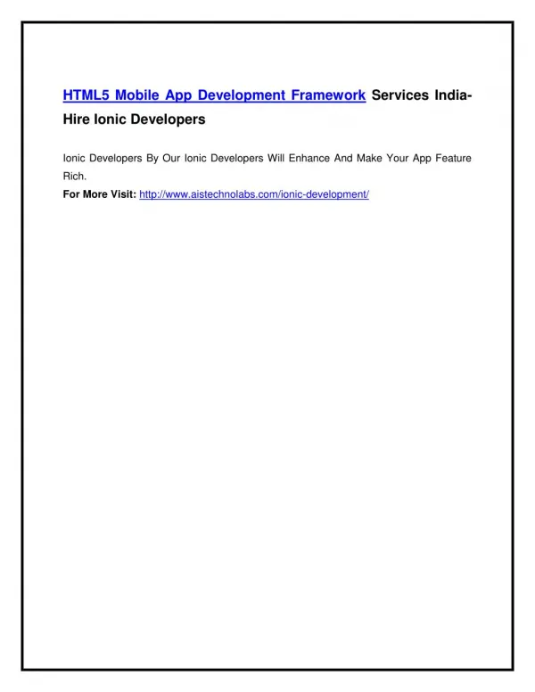 HTML5 Mobile App Development Framework Services India- Hire Ionic Developers