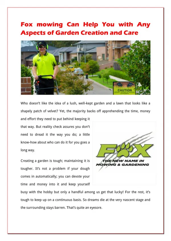 Foxmowing Can Help You With Any Aspects Of Garden Creation And Care