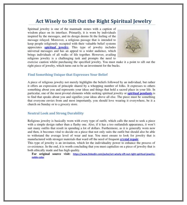 Act Wisely to Sift Out the Right Spiritual Jewelry