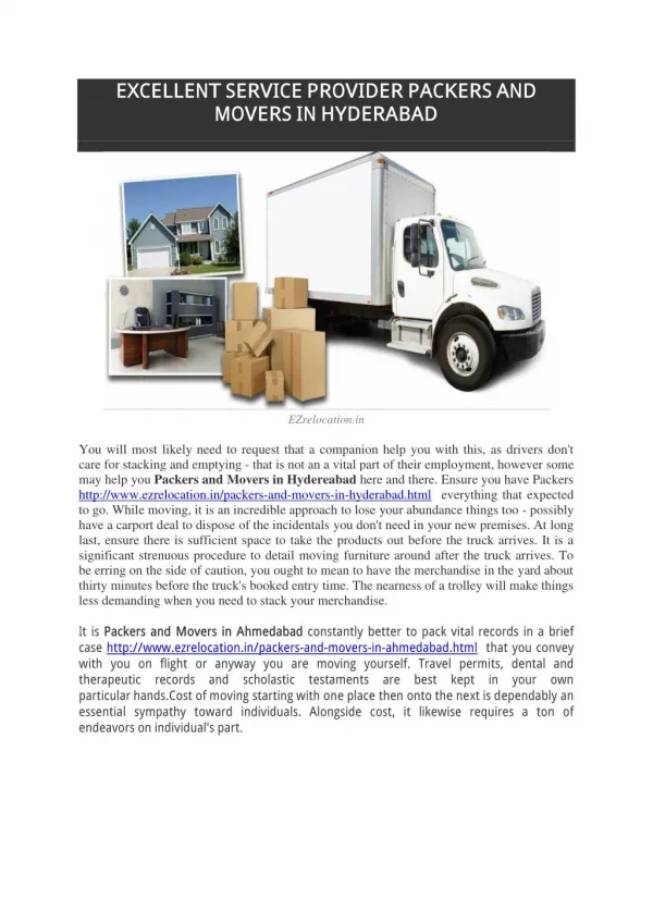 EXCELLENT SERVICE PROVIDER PACKERS AND MOVERS IN HYDERABAD