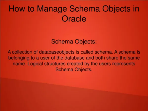 How to Manage Schema Objects in Oracle