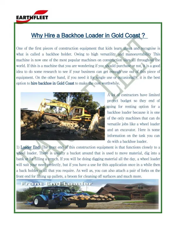 Why hire a backhoe loader in Gold Coast?