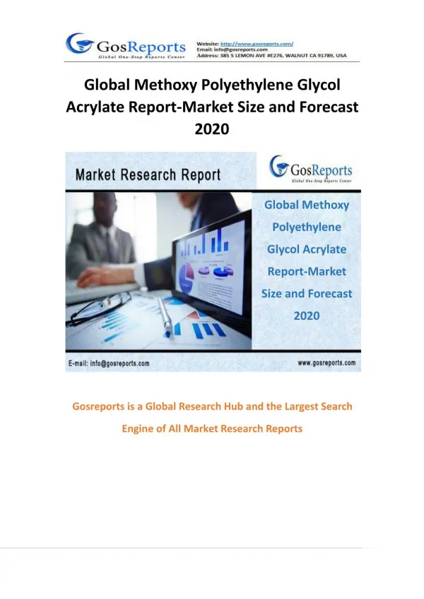 Global Methoxy Polyethylene Glycol Acrylate Report-Market Size and Forecast 2020