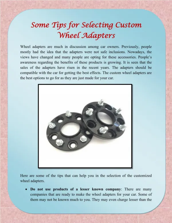 Some Tips for Selecting Custom Wheel Adapters