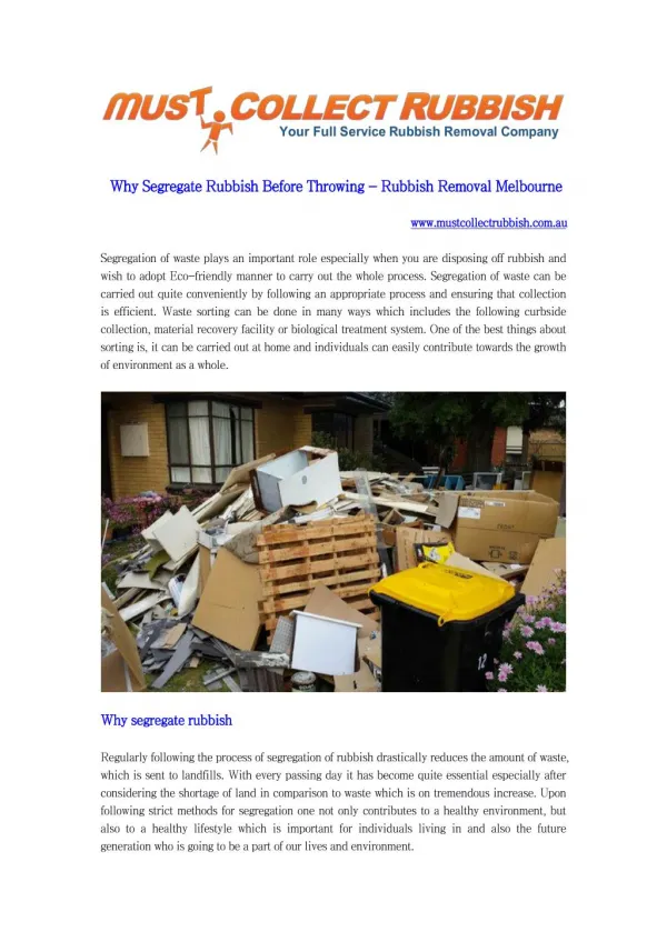 Why Segregate Rubbish Before Throwing - Rubbish Removal Melbourne