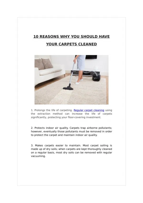 10 Reasons Why You Should Have Your Carpets Cleaned