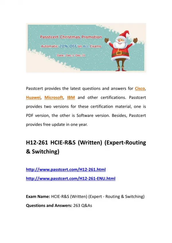 Passtcert H12-261 real questions, H12-261-ENU actual guides