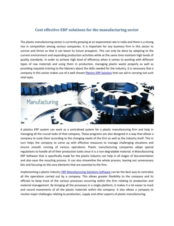 Cost effective ERP solutions for the manufacturing sector