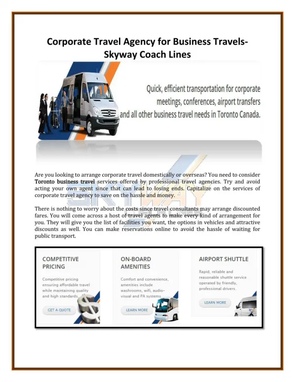 Corporate Travel Agency for Business Travels-Skyway Coach Lines