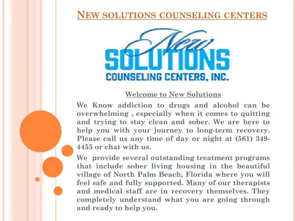 Alcohol and Drug Addiction Treatment Center | New Solutions Counseling Centers
