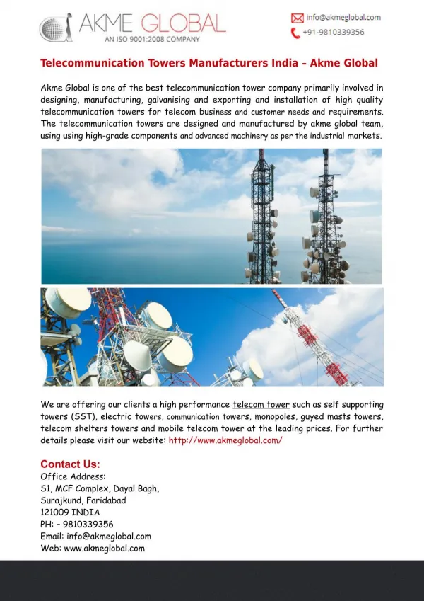 Akme Global - Telecommunication Towers Manufacturers India