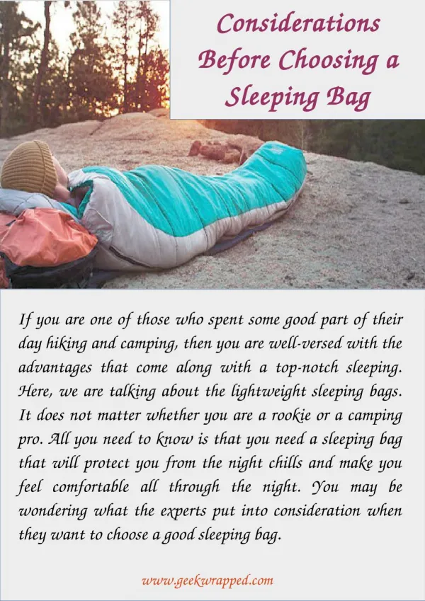 Considerations Before Choosing a Sleeping Bag