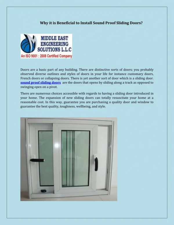 Beneficial to Install Sound Proof Sliding Doors
