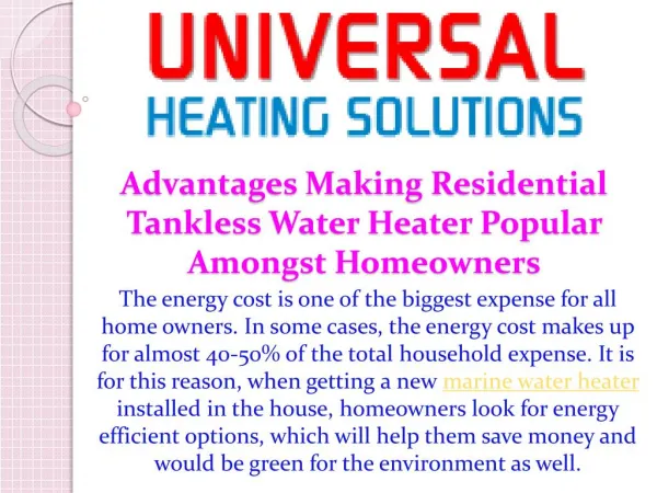 Advantages Making Residential Tankless Water Heater Popular Amongst Homeowners