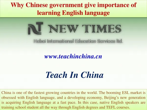 Why Chinese government give importance of learning English language