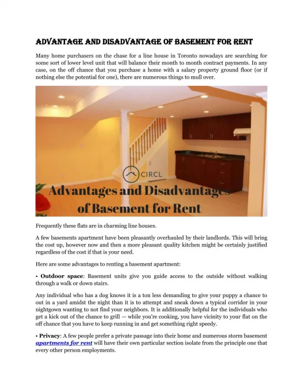 Advantages and Disadvantages of Basement for Rent