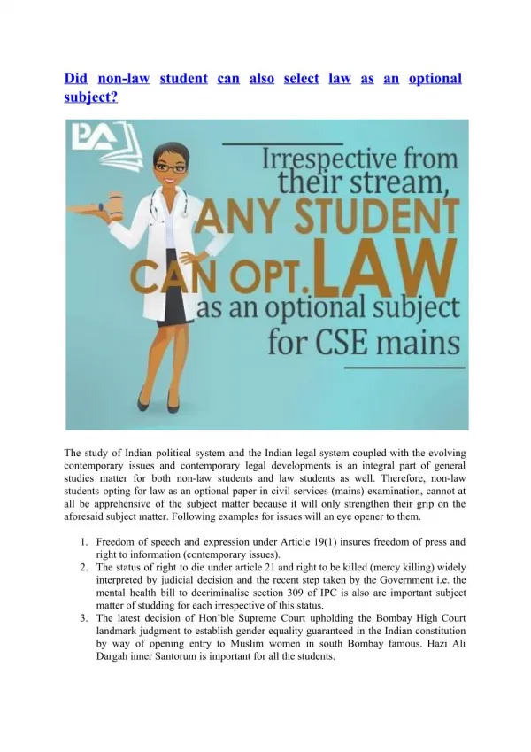 Did non-law student can also select law as an optional subject?