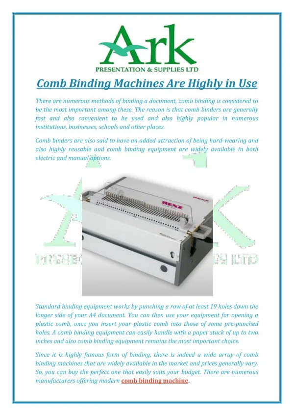 Comb Binding Machines Are Highly in Use