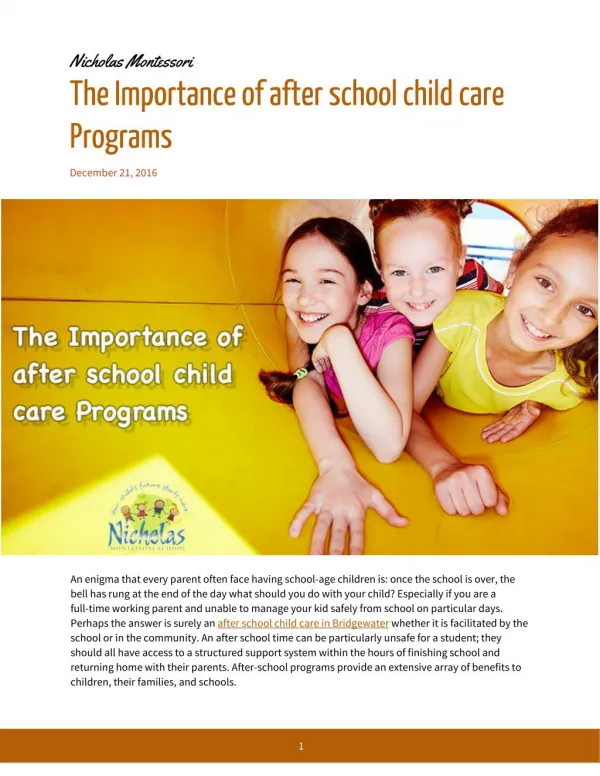 The Importance of after school child care Programs