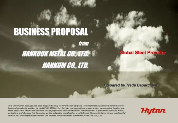 BUSINESS PROPOSAL from HANKOOK METAL CO., LTD. HANKUM CO., LTD.