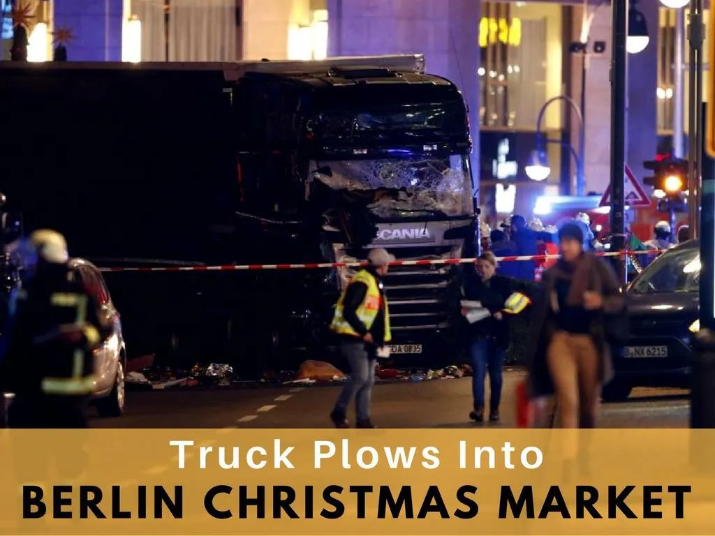 truck furrows into berlin christmas market