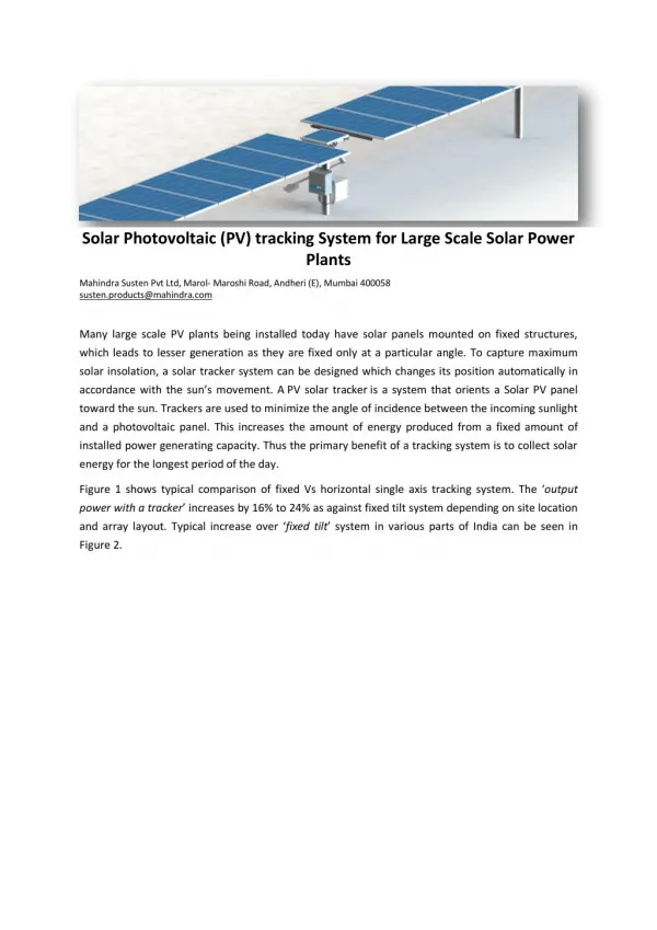 Solar Photovoltaic (PV) tracking System for Solar Power Plants