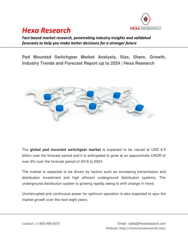 Pad Mounted Switchgear Market Share, Size, Growth and Forecast to 2024 | Hexa Research