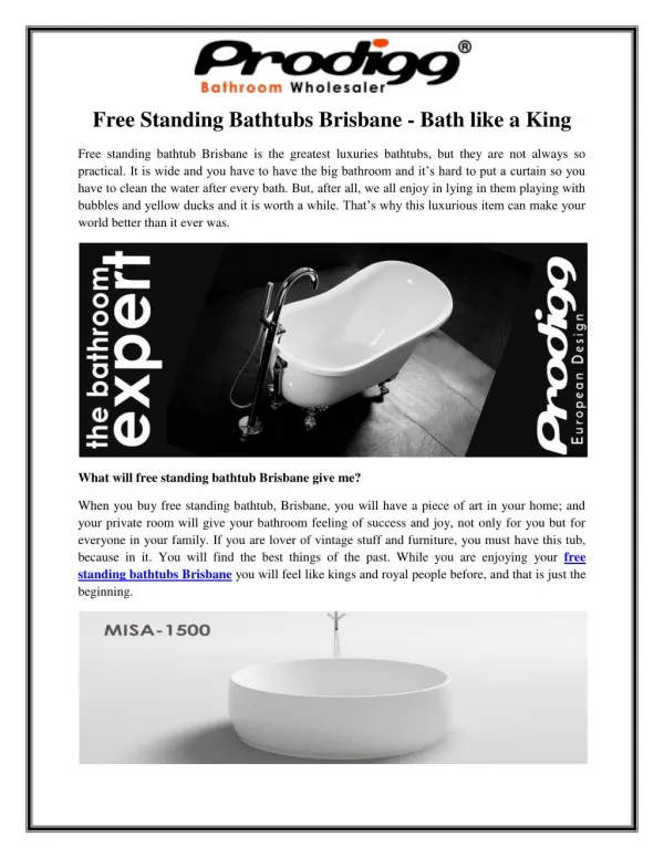 Free Standing Bathtubs Brisbane - Bath like a King
