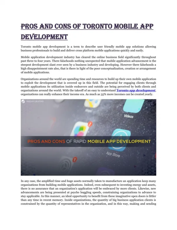 Pros And Cons Of Toronto Mobile App Development