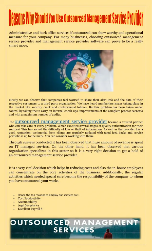 Reasons Why Should You Use Outsourced Management Service Provider