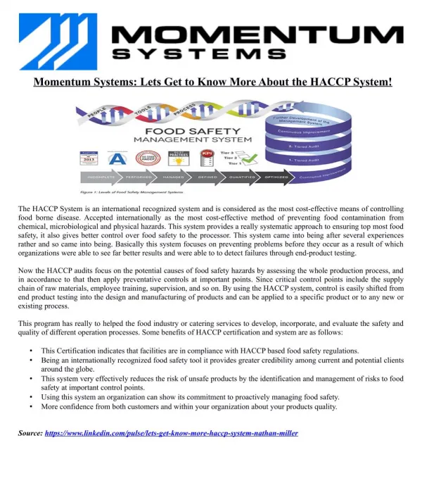 Momentum Systems: Lets Get to Know More About the HACCP System!