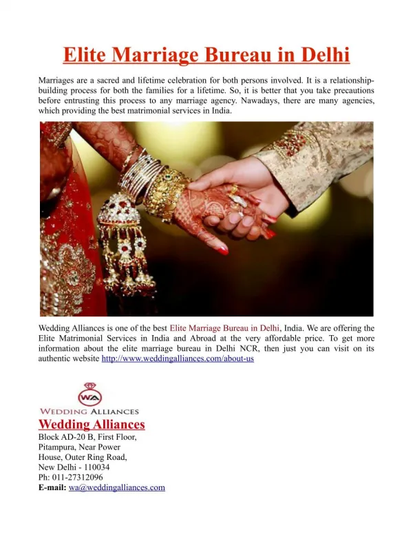 Elite Marriage Bureau in Delhi