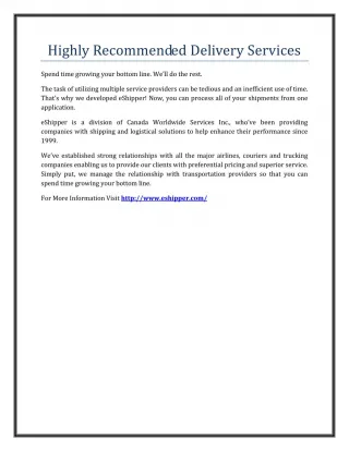 Highly Recommended Delivery Services - slide 1