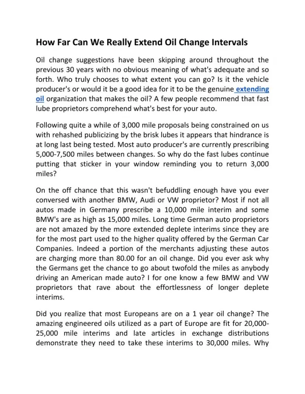 How Far Can We Really Extend Oil Change Intervals