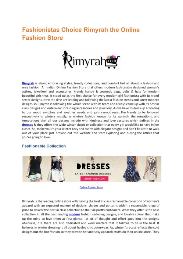 Fashionistas Choice Rimyrah the Online Fashion Store