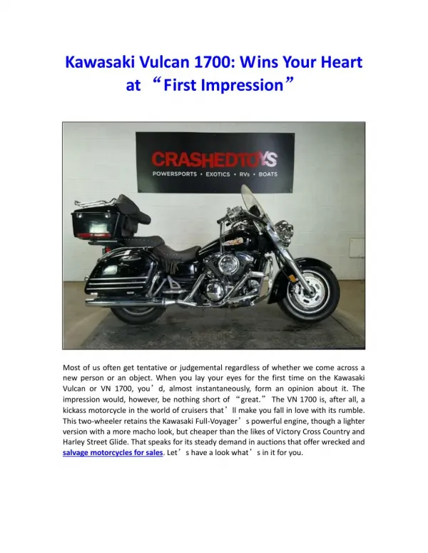 Kawasaki Vulcan 1700: Wins Your Heart at “First Impression”