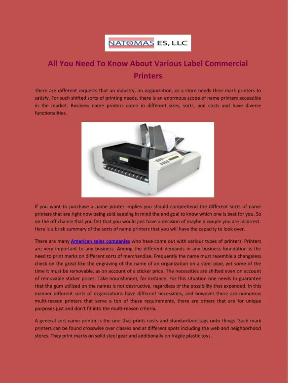 All You Need To Know About Various Label Commercial Printers