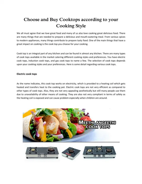 Choose and Buy Cooktops according to your Cooking Style
