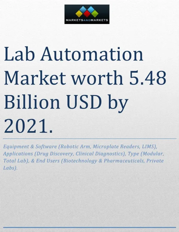 Lab Automation Market worth 5.48 Billion USD by 2021