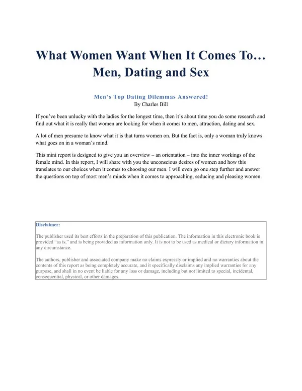 Relationship With Women - What Women Want When It Comes To… Men, Dating and Sex