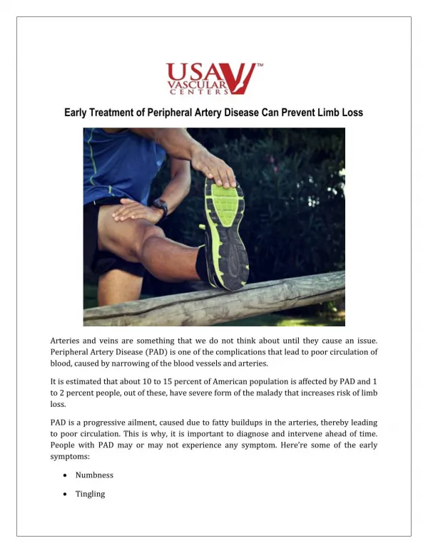 Peripheral Artery Disease Can Prevent Limb Loss - USA Vascular Centers