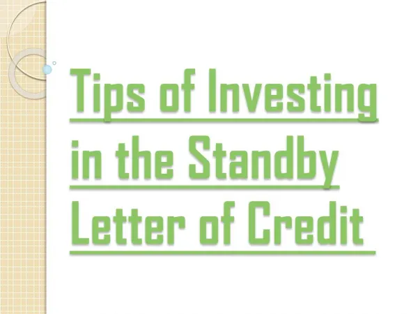 Standby Letter of Credit Investing Tips